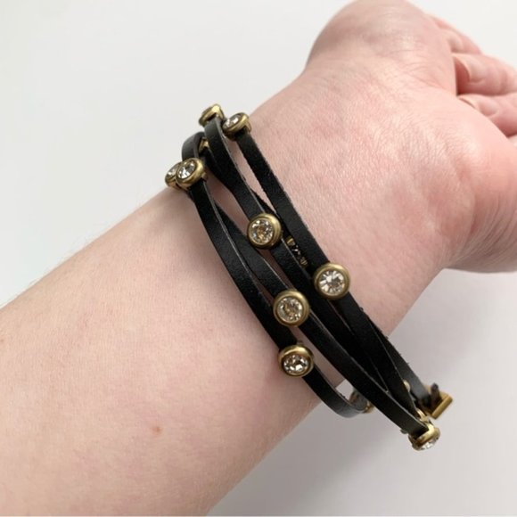 Women's Wrap Bracelet Faux Leather Adjustable Rhinestone Black - Picture 9 of 15